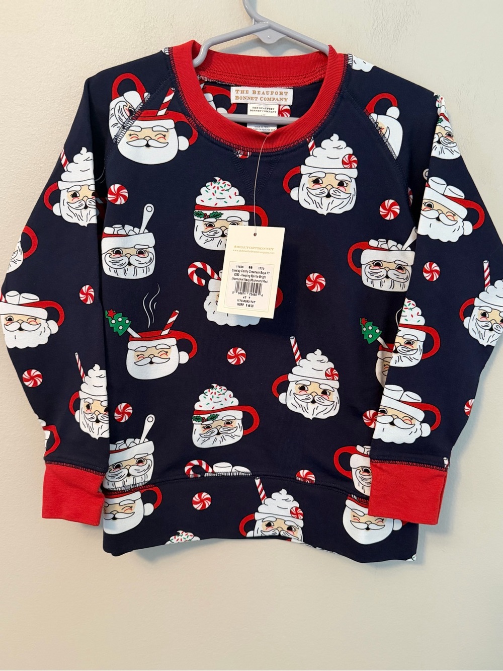 The Beaufort Bonnet Company Kids' Navy Santa Mug Crewneck